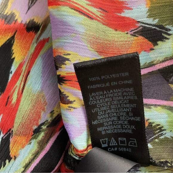 Express Sheer Printed 3/4 Sleeve Blouse with Front Tie S Dopamine Casual - Picture 11 of 12